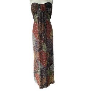 Hypnotik Boho Autumn Season Hippie Paisley Multicolor Strapless Maxi Dress S
